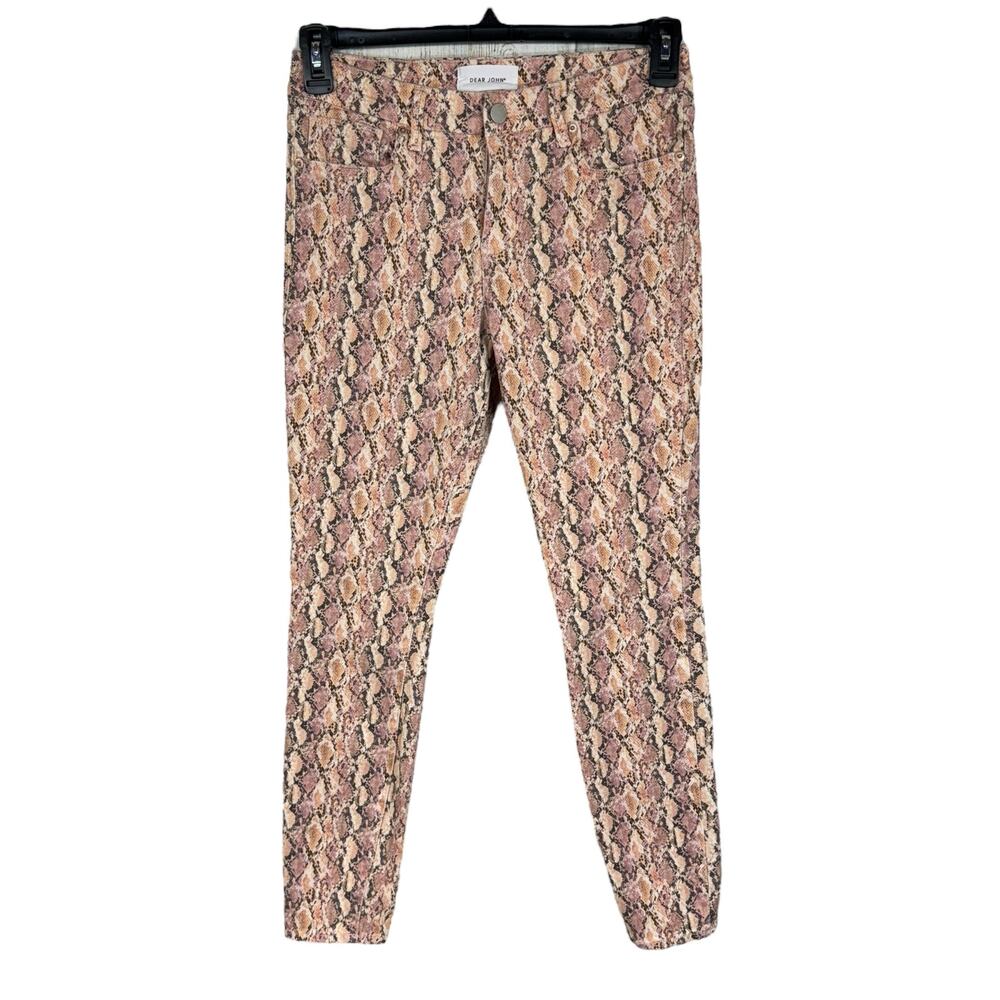 Dear John SZ 29 Gisele Skinny Pants Hi-Rise Snake Print Stretch Zip-Fly Pockets